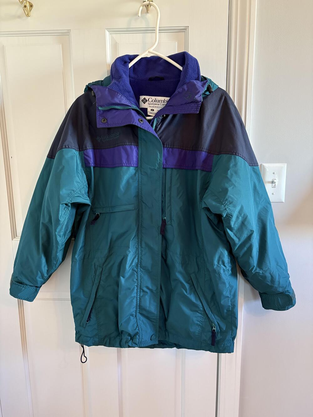 Vintage Columbia Jacket Womens Small Fleece Lined Hooded Parka Coat 90s 3-in-1